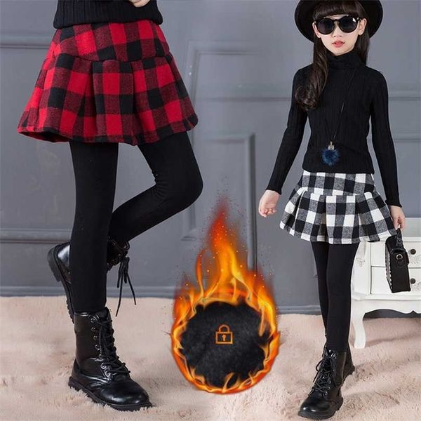 

gilrs plaid culottes winter girl leggings girls skirt-pants cake skirt warm plus velvet thick pants kids boot cut 211103, Blue