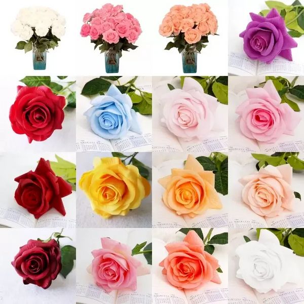 Flores artificiais Falso Rosa Única Realista Touch Hidratante Rosas Casamento Dia Dos Namorados Festa de Aniversário Decoração Home WHT0228