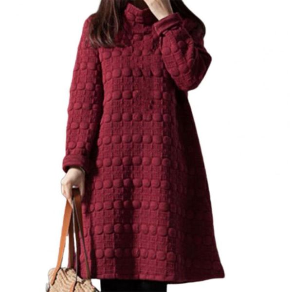 

women's sweaters christmas casual dresses for women 2021 solid color stand collar loose knee length winter dress daily wear, White;black