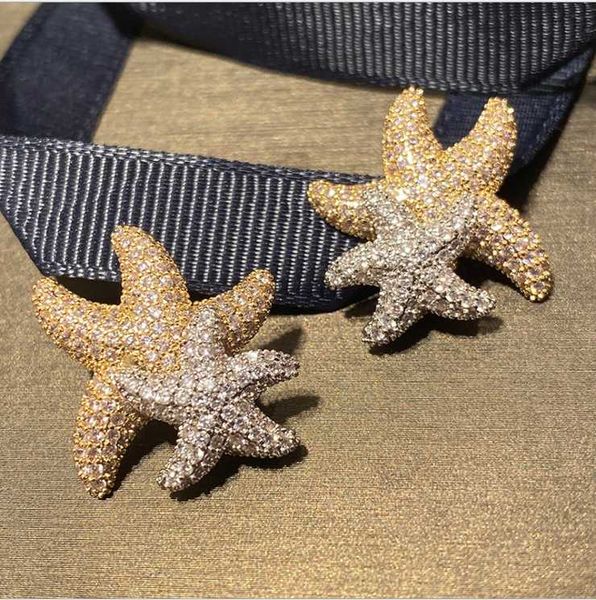 

stud women micro-inlaid zircon starfish earrings simple star, Golden;silver