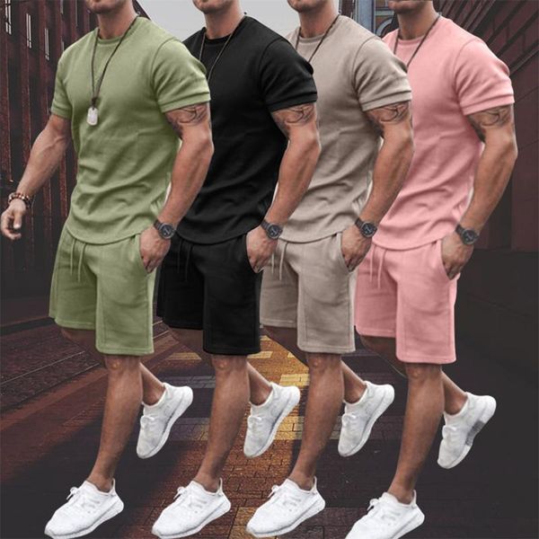 

men's tracksuits short-sleeved sports suit, t-shirt, leisure vacation suit, Gray