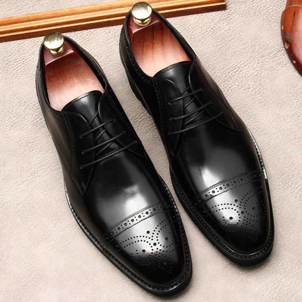 

dress shoes fashion men formal wedding office brogue male oxfords genuine leather black party lace up autumn spring