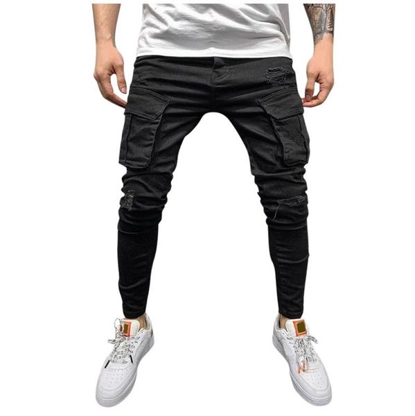 

men's jeans ly designer fashion men spliced patchwork casual cargo pants streetwear hip hop joggers harem trousers, Blue