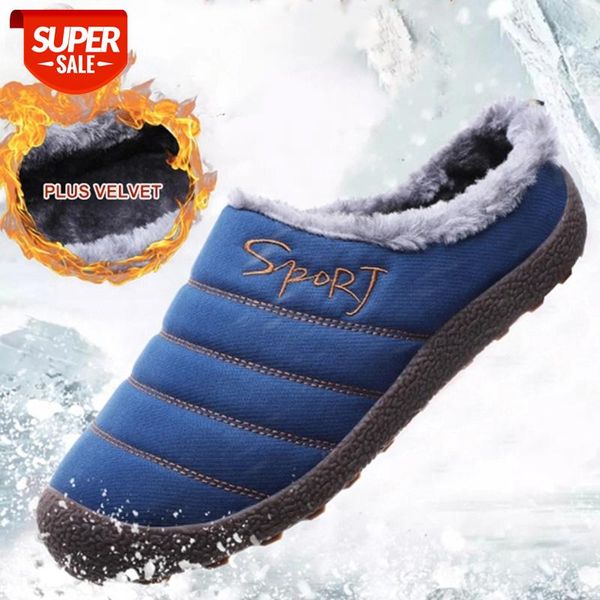 

men slippers winter waterproof velvet slippers non-slip cotton warm shoes indoor casual house slip-on fur ladies slides #u597, Black