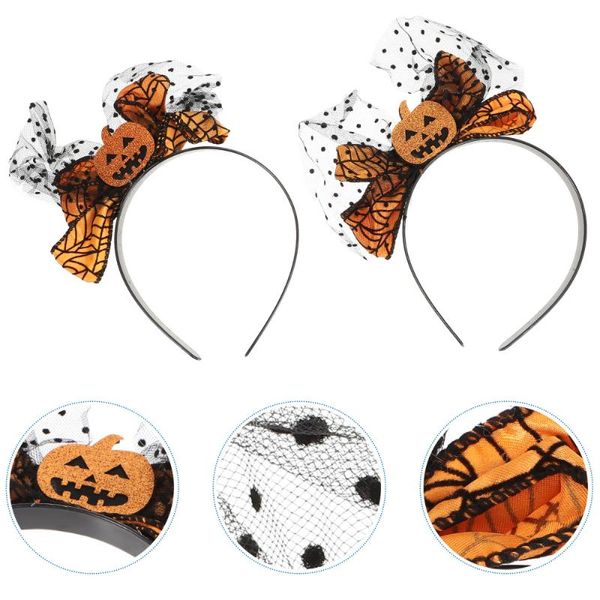 

party hats 2pcs pumpkin headpiece headbands bowknot mesh hairbands ornaments