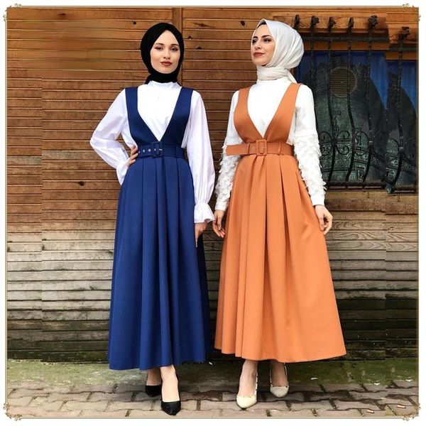 

ethnic clothing suspender skirts muslim belts put on a big swing autumn middle east dubai dresses for women islamic turkish costumes 2021, Red
