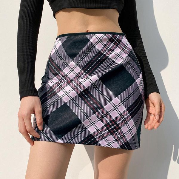 

skirts cute high waisted plaid y2k aesthetic mini skirt for women kawaii girls side zipper vintage 2000s plain preppy, Black