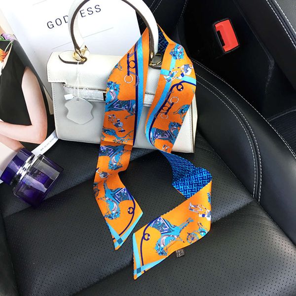 

new binding bag handle small narrow long scarf bow twill silk ribbon, Blue;gray