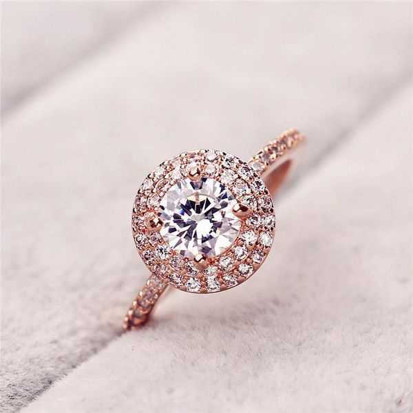 

wedding rings classic rose gold female engagement ring cubic zircon women band cz crystal alliance jewelry anillos plata size 6 7 8, Slivery;golden