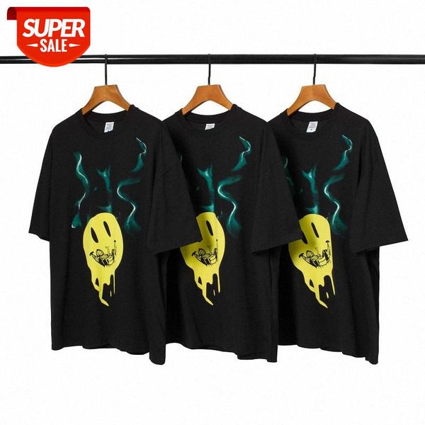 

smiley print short-sleeved men and women oversize loose hip-hop bottoming shirt cotton t-shirt #sy3l, White;black