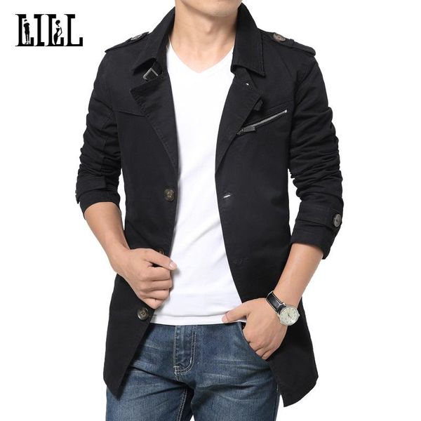 

men's jackets 5xl 2021 pure cotton casual trench coat spring man military style jacket male khaki windbreaker men long jackets,uma404, Black;brown