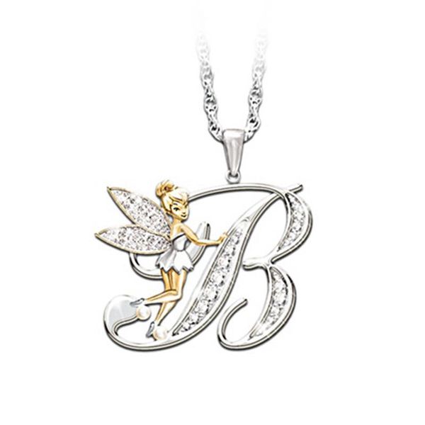 

pendant necklaces lovely crystal 26 letters flower fairy women wing necklace jewelry party wedding gift, Silver