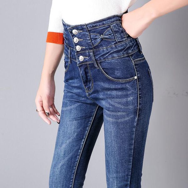 

women's jeans black high waist women 2021 spring autumn slim stretch pencil pants plus size casual female denim skinny trousers, Blue