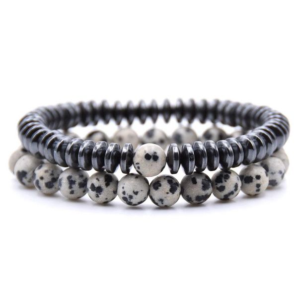 

charm bracelets fashion 8mm natural stone beads bracelet sets for couples healing energy hematite jewelry gift, Golden;silver