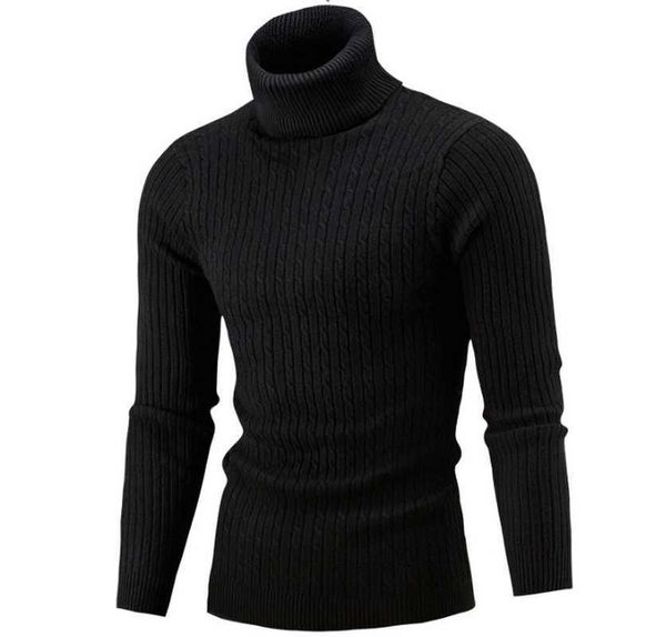

zogaa men's knitted turtleneck sweater, slim, elastic and twisted, autumn winter, Black