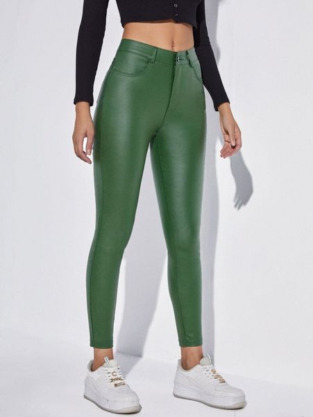 

high waist slant pocket skinny jeans p0jg#, Blue