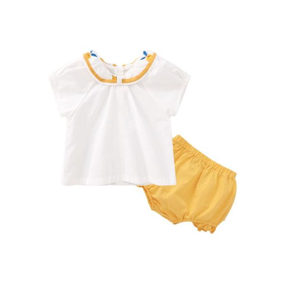 

clothing sets pureborn baby girl 2pcs t-shirt and bloomer breathable cotton peter-pan collar bowknot summer clothes, White
