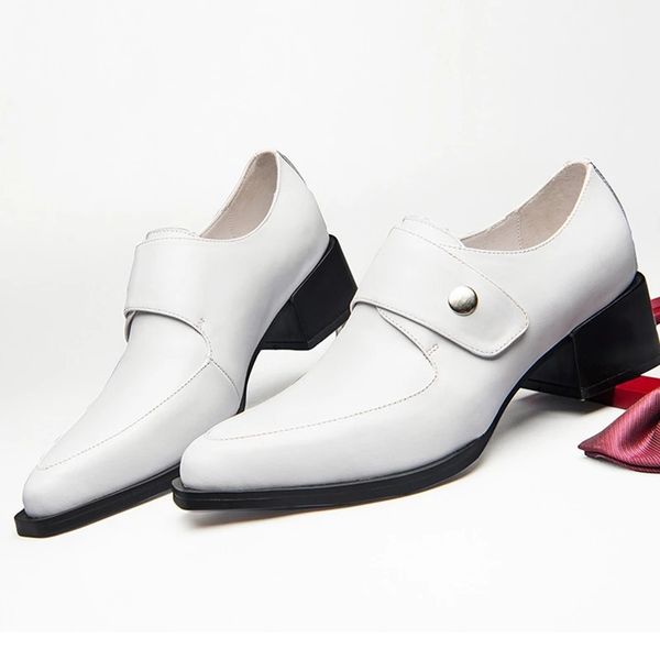 Preto branco de couro genuíno branco vestido formal salto alto (5cm) sapatos pontiagudos de ponta de dedo dos homens de Oxfords para noiva