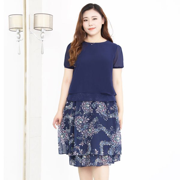 

casual dresses 4xl to 10xl plus size 2 piece outfits for women chiffon shirt + high waist print skirts women's summer two sets t20079 y, Black;gray