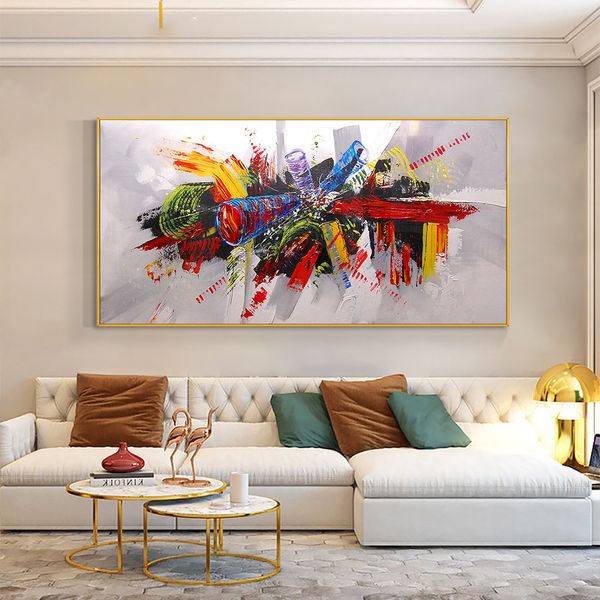 Pittura colorata astratta Dipinti ad olio dipinti a mano al 100% su tela fatti a mano di grandi dimensioni Modern Wall Art per la decorazione della casa 210310