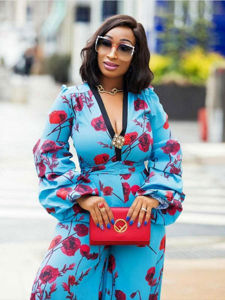 

ethnic clothing fashion african jumpsuit women high waist v-neck long sleeve floral print casual noble romper for lady big horn type, Red