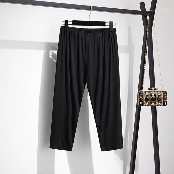 

women's leggings 165kg 6xl plus size loose modal cotton high elastic pants high-waist slim bottoming cropped trousers, Black