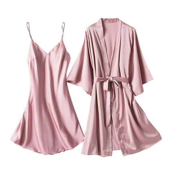 

2023 women's sleepwear satin silk pajamas women set nightdress lingerie robes underwear solid robe dress nightwear homewear pyjamas set, Black;red