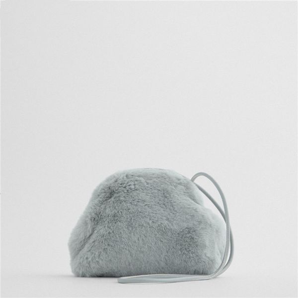 

za maomao women's bag fashion light blue artificial fur soft single shoulder menger