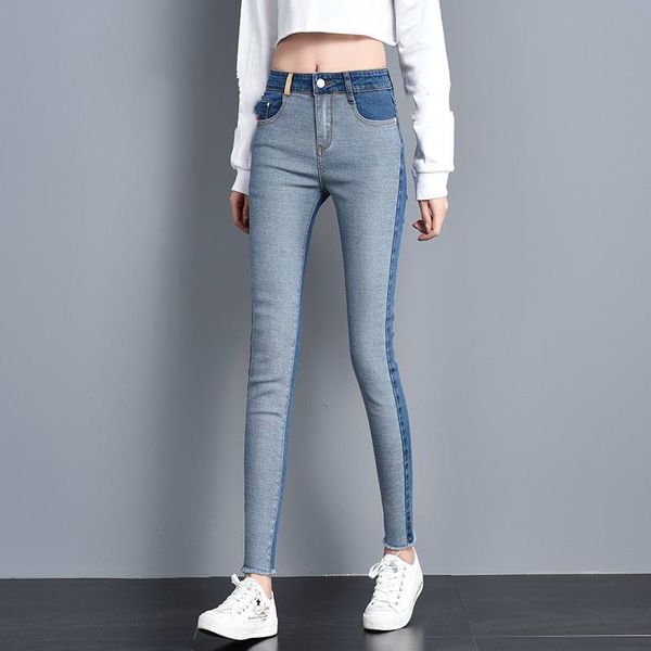 

women's jeans spring autumn tassel hem patchwork slim elastic women trousers long denim pencil pants casual ta9631, Blue