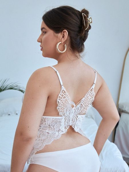 

plus butterfly decor floral lace cami f3zh#, Black;white