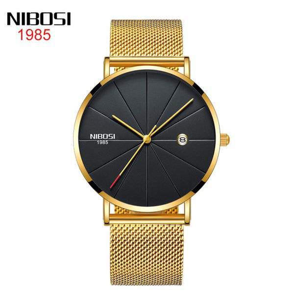 

9 style new nibosi men and women fashion lovers net with casual quartz watch gold shell black dail, Slivery;brown