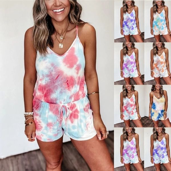 

2021 new print playsuit women tie dye jumpsuit bodysuit woman ropa mujer overalls romper clothes one piece plus 5xl clothing sjjo, Black