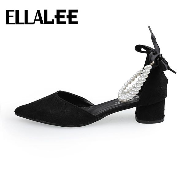 

sandals ellalee pearl women summer buckle strap cover heel pointed toe leather high square female fashion shoes, Black