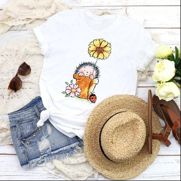 

women graphic 90s flower floral cute animal cartoon fashion tees clothing female print t shirt womens t shirt, White
