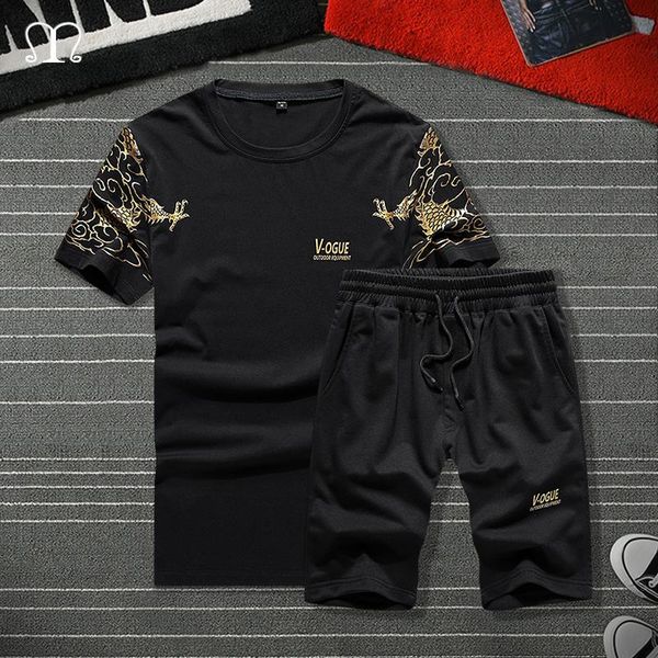 

men's tracksuits summer shorts set mens tracksuit printed streetwear t shirts sweatpants men sportswear young male casual 2 pieces trac, Gray