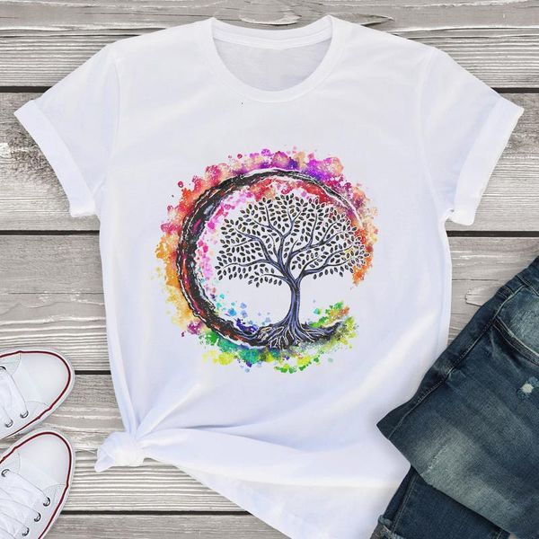 

women graphic short sleeve watercolor 90s style print fashion summer shirt tees clothing female t shirt womens t-shirt, White