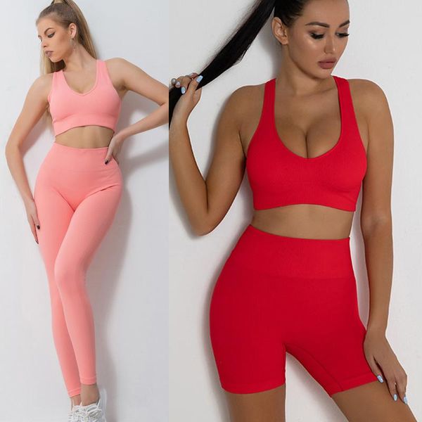 

yoga outfit seamless women set for fitness sports suits gym wear clothing running bra high waist scrunch pant suti