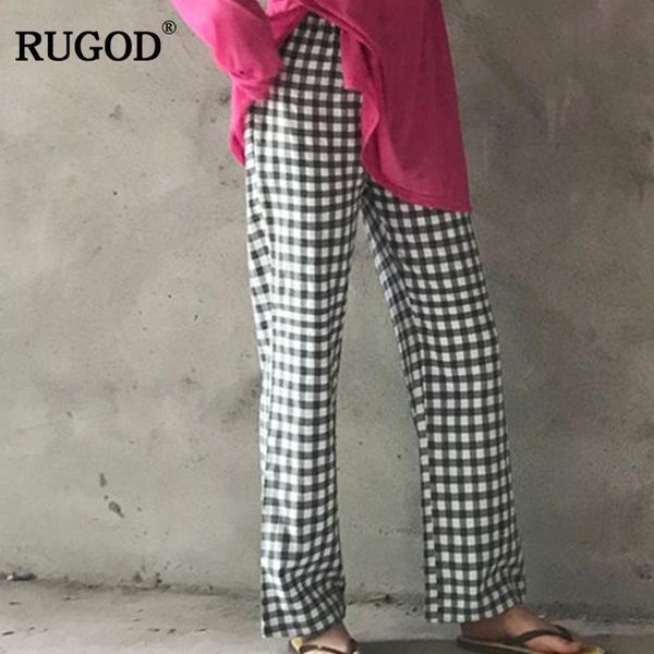 

women's pants & capris rugod arrival women high waist straight casual plaid elastic trousers pantalones mujer cintura alta, Black;white