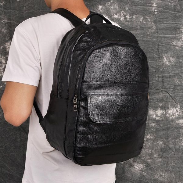 

backpack men original leather design casual travel bag male fashion daypack college student school book 17" lapbb337