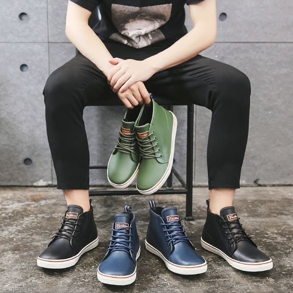 

men's lace up waterproof casual safety shoes cycling outdoor high non-slip rain boots size 39-44, Black