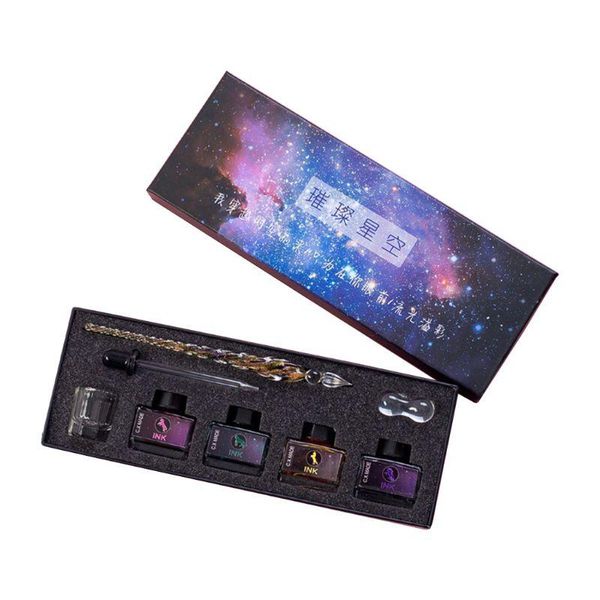 

starry sky glass dip pen set calligraphy signature writing draw fountain pens