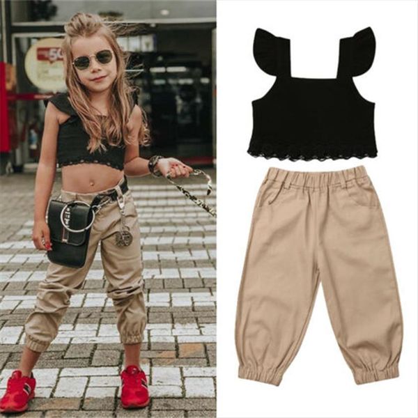 

toddler baby summer kids clothes sleeveless t shirt khaki pants girls outfits girl vetement enfant, White