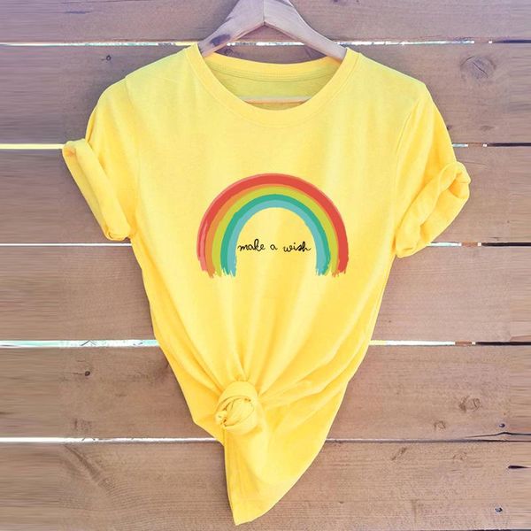 

woman summer rainbow tshirt woman short sleeve tee female t shirt casual o-neck t-shirt, White