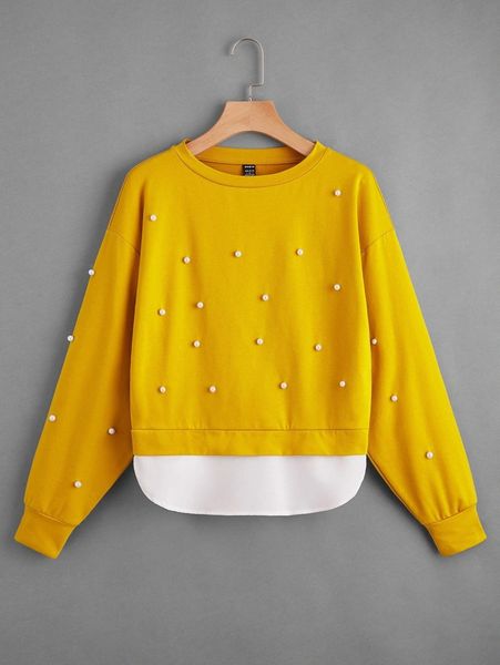 

pearl beading 2 in 1 sweatshirt q2cm#, White;black