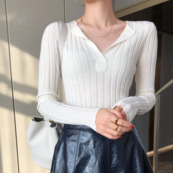

women's sweaters fashion slim pit striped sweater thin section women casual solid color knitted female v-neck long sleeve pullovers 6c, White;black