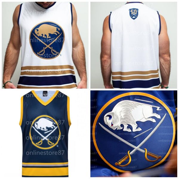 

the 50th anniversary buffalo sabres hockey tank returns to the royal blue white vest customize any number and name hocke jersey, Black