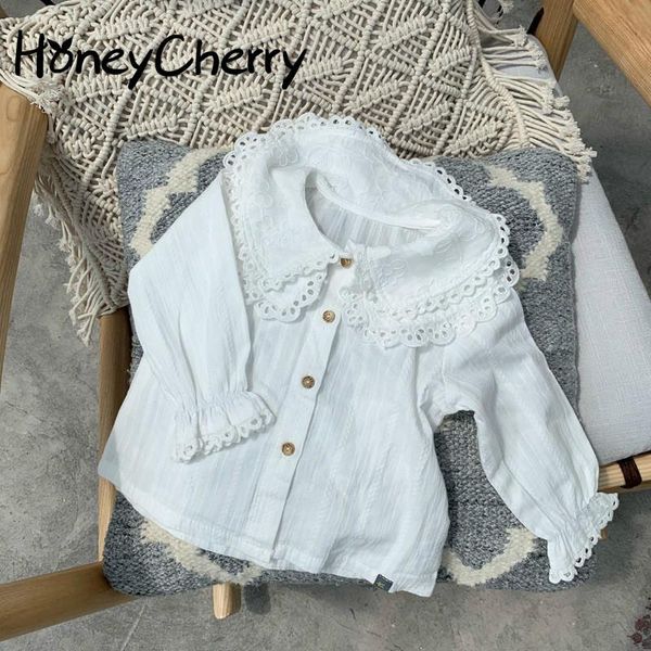 

shirts 2021 spring white blouse girls cotton princess shirt lace sleeve lapel long-sleeved top, White;black