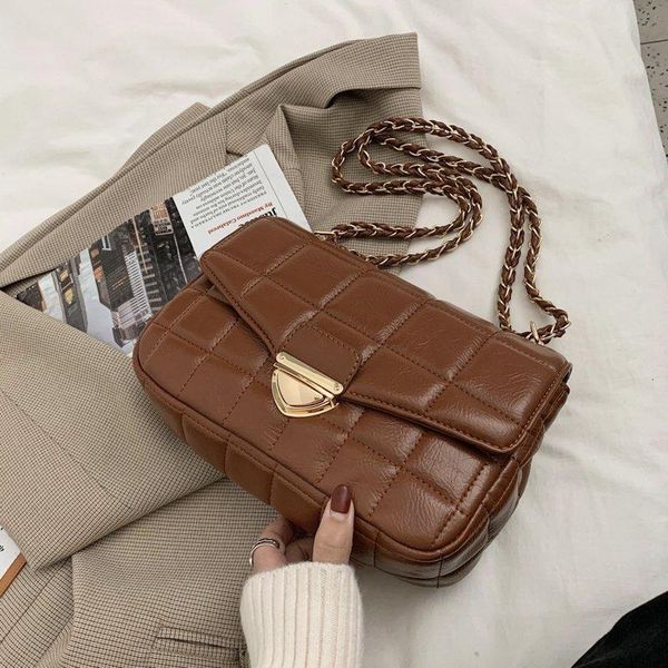 

evening bags 2021 fashion trending pu leather women's designer handbag and purses chain lattice square shoulder crossbody bag