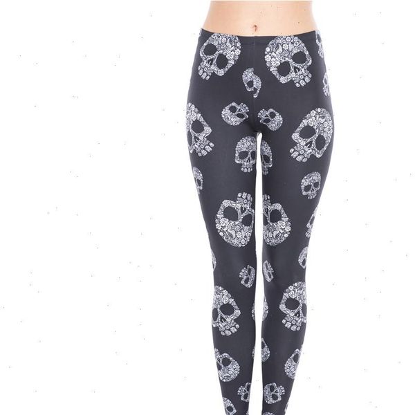 

high elasticity women legging skull printing black fitness leggings fashion high waist woman pants drop shipping