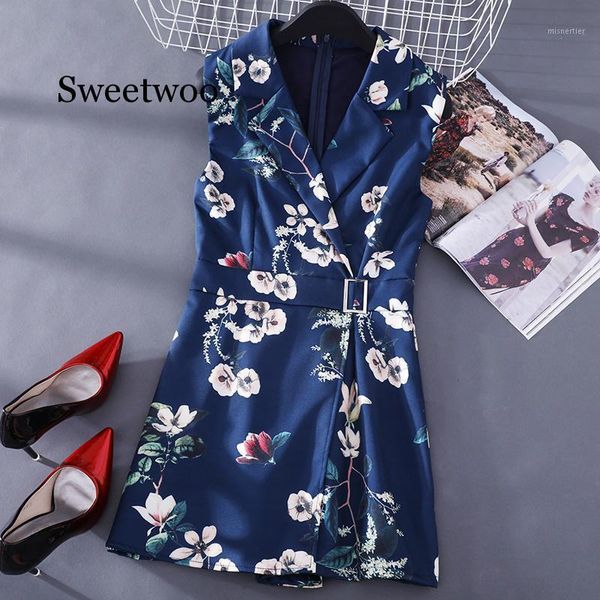 

women floral print vest rompers summer lady sleeveless turndown collar slim short women's jumpsuits &, Black;white